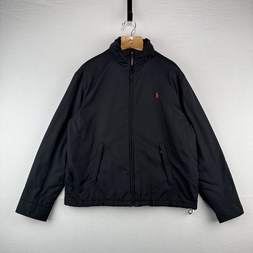 Polo Ralph Lauren Harrington Jacket Mens XL Black Insulated Stowaway‎ Hood
